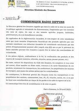 communiqué bénmin